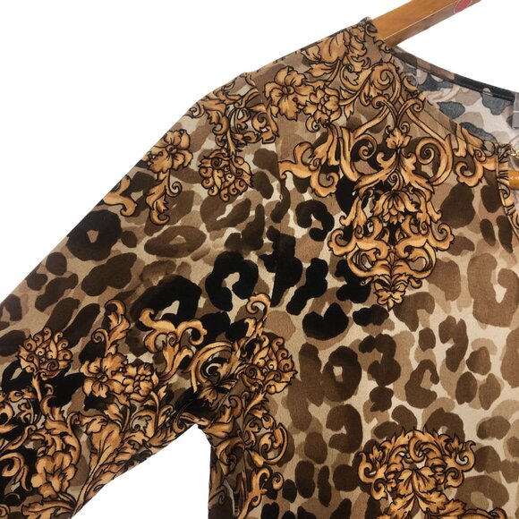 Chico's Travelers Animal Print Top Sz 1 (Medium) Baroque Brown Gold Chain Detail - Picture 4 of 9